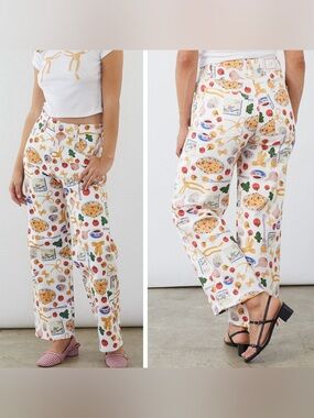 NEW Lisa Says Gah Italian Pasta Buon Appetito White Denim Pants sz 10